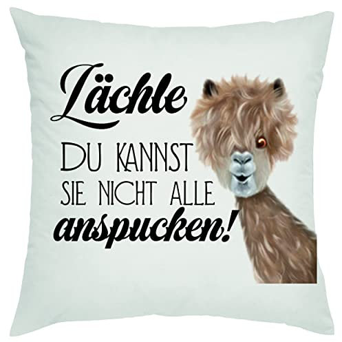 Crealuxe Lächle - du Kannst sie Nicht alle anspucken Zierkissen, Sofakissen, bedrucktes Kissen, Baumwollkissen