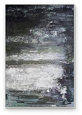 MWMG Handgemalte Acrylbilder, Retro Abstrakte Schwarze Grüne Textur Kunstwerk Handgemalte Ölgemälde Auf Leinwand Wandkunst Für Wohnzimmer Schlafzimmer Büro Wohnkultur,60X90Cm(24X48Inch)