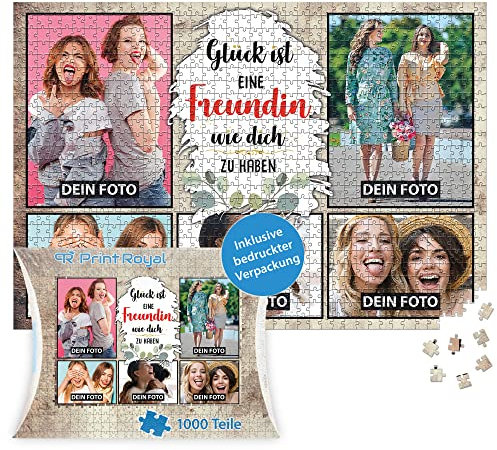 PR Print Royal Foto-Puzzle mit 5 Fotos Bedrucken - Glück ist eine Freundin wie Dich zu haben - Collagen-Puzzle selber gestalten für die Freundin - 1000 Teile inkl. hochwertiger Kartonverpackung