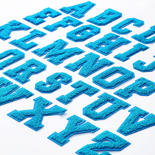 Waydress 26 Pcs Chenille Letter Iron on Patches Sew on Chenille A-z Alphabet Letter Patches for DIY Supplies(Blue Style)