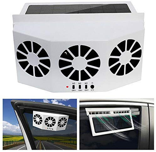 Riloer Refrigerador portátil del aire acondicionado de la ventana del coche, ventilador triple auto 4W, extractor de aire solar