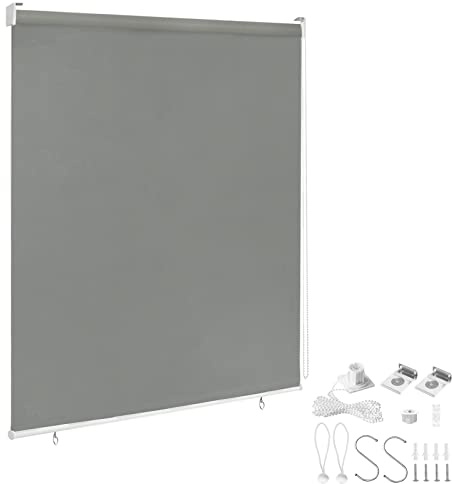 YRHome Außenrollo Balkon Senkrechtmarkise Rollo Balkonrollo 140 x 140 cm Balkonmarkise Sonnenschutz 100% Blickdicht UV-beständige Sichtschutz Rollo Windschut Beschattung Grau