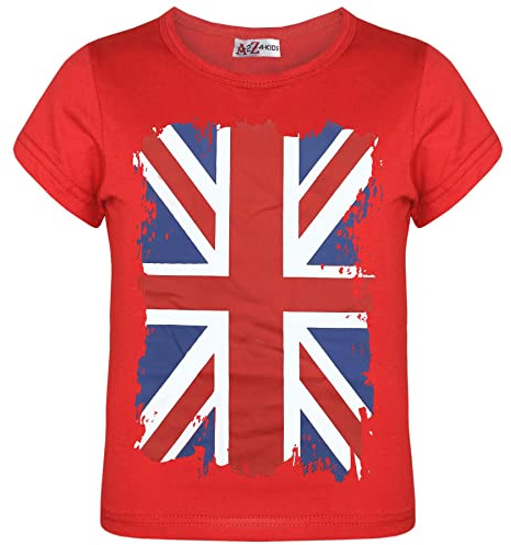 Kids Union Jack T Shirt Boys Girls - T Shirt 551 Red 7-8