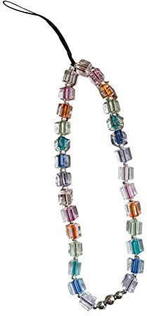Universale Handykette Blume Handyanhänger Anti-Verlorene Handy Lanyard Perlen Kette Strap Telefon Anhänger Böhmen Stil Handy-Schmuck Schlüsselanhänger Charme für Damen Mädchen,Regenbogen