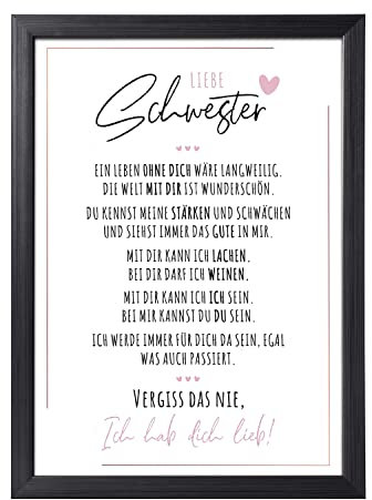 Definition Poesie Kunstdruck-Poster | Weihnachtsgeschenke Schwester Geschenk | Wandbilder Wohnzimmer | Weihnachten Geschenk für Schwester Geburtstag Wanddeko Deko Wohnzimmer DINA A4 mit Rahmen Schwarz