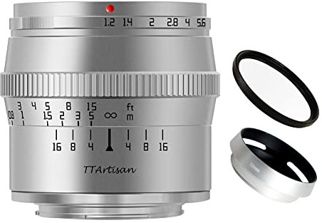 TTArtisan Obiettivo 50 mm F1.2 APS-C con messa a fuoco fissa a grande apertura per fotocamera Canon R EOS R Mount R RP R5 R6 R7 argento