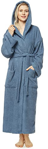 Arus Peignoir de bain pour femmes avec capuchon, longueur cheville, Bleu océan, XS-S long