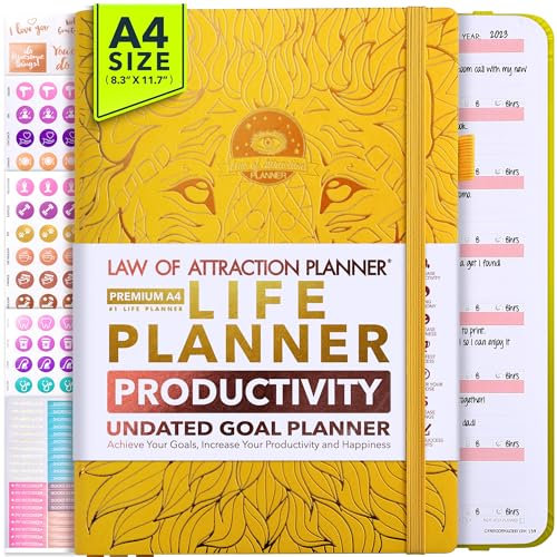 Law of Attraction Planer, A4, undatiert, Deluxe-Wochenplaner, Monatsplaner, eine 12-monatige Reise zur Steigerung der Produktivität und des Glücks, Lebensorganisator, Dankbarkeitstagebuch