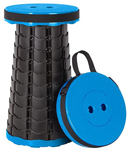 Leogreen Tabouret télescopique Portable, Tabouret Pliable en Plastique, Siege Pliant Portable pour la pêche BBQ Camping Jardinage Intérieur Cuisine, Charge Max 150KG, Bleu Noir