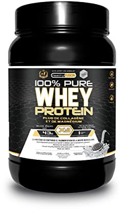 Healthy Fusion, Whey Protein | Protéine de Lactosérum Pure avec Collagène et Magnésium | Boostez vos Entraînements, Renforcez et Augmentez votre Masse Musculaire | 1000g Protéines (Biscuits)