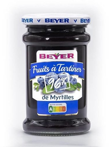 BEYER Fruits à Tartiner 96% de Myrtilles - Pot de 240g pour un petit-déjeuner délicieux et sain - Confiture de qualité supérieure. - Lot De 3 - Vendu Par Lot