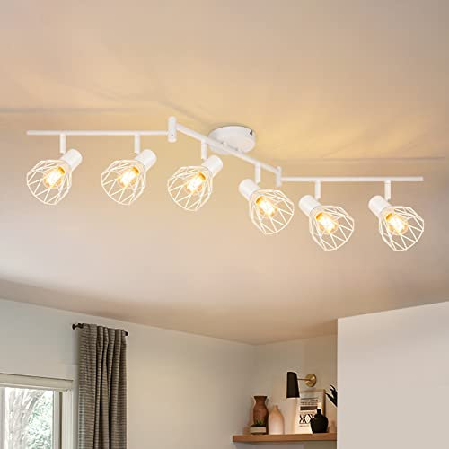 Kimjo Led Deckenstrahler 6 Flammig - Deckenlampe Weiß Deckenleuchte Strahler E14 Drehbar - Strahler Deckenspot Lampe Wohnzimmer Deckenleuchte Küche Deckenstrahler Schlafzimmer - Ohne Leuchtmittel
