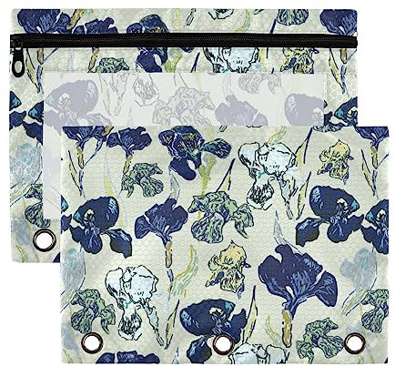 Irises Federmäppchen mit 3 Ringen, transparent, wasserdicht, Kunststoff, mit Reißverschluss, Kosmetiktasche, Organizer für Bürodokumente