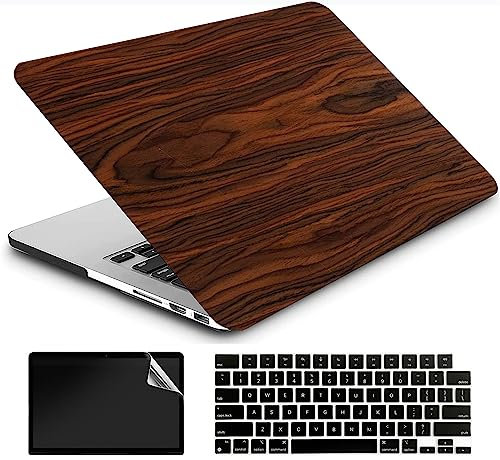 AMCJJ Kompatibel mit MacBook Pro 13 Zoll Hülle 2022 2021 2020 M2 A2338 M1/A2289/A2251,Schutzhülle Cover & EU Tastaturschutz & Displayschutz,Holz