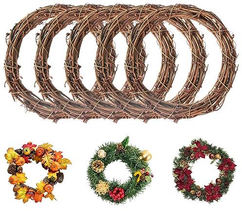 Natural Grapevine Wreath Wreath Making Supplies Autumn Door Wreath 5 Pcs 30cm Rattan Wreath Dried Round Wreath Ring for DIY Christmas Craft Front Door Wall Hanging Wedding and Party Decor Photo Props