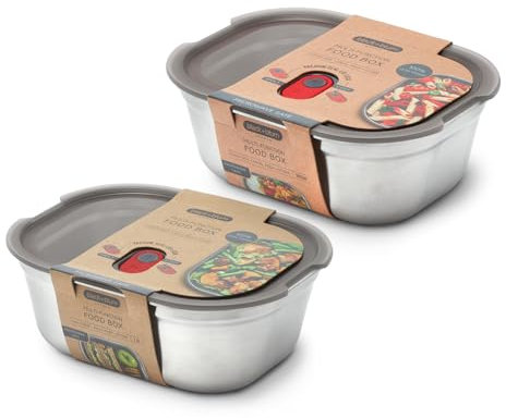 BLACK + BLUM - Lunch Box Set - Large & Medium Microwavable Stainless Steel, Plastic-Free Lunch Box with Leak Proof, Airtight, Lockable Lid - Microwave, Dishwasher and Oven Safe 900ml, 1.2l