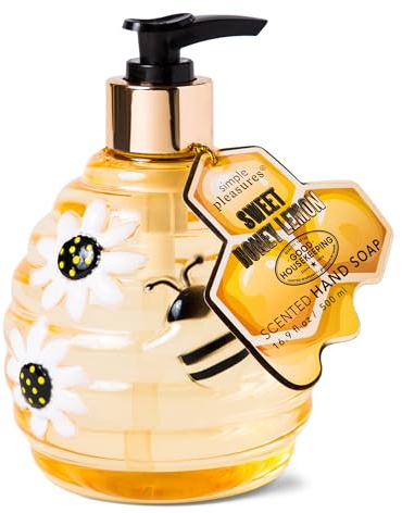 Simple Pleasures Beehive Sweet Honey Lemon Scented Liquid Hand Soap Dispenser - Plastic Novelty Decorative Refillable Hand Pump for Kitchen Countertops and Bathroom Sinks