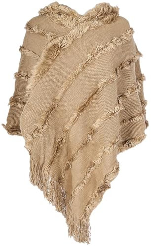 TBSCWYF Poncho Damen Leichtes Cape mit Kuscheligem V-Ausschnitt Gestrickter Schal Herbst Winter Damen Gemütlicher Warmer Poncho Pullover mit Mehrweg-Ausschnitt und Süßen Bommeln