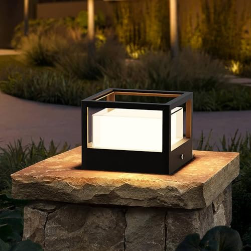 FREEUP Farolas Exterior Jardin, 15W LED Lámpara de Sobremuro Exterior Cuadrada Ip65 Luz de Camino Exterior de Aluminio, Blanco Cálido, Lámpara de Jardín Poste, Balizas Exterior Jardin, Negro