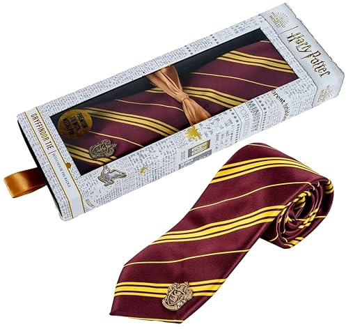 Harry Potter Gryffindor Krawatte mit Hauswappen-Anstecknadel – Offiziell lizenziertes Geschenkset, rot-goldene Krawatte, perfekt für Fans, Herren, Damen & Jugendliche, Sammlerartikel in Geschenkbox