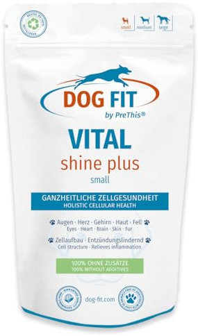DOG FIT by PreThis® VITAL Shine Plus für Hunde I Glänzendes Fell & gepflegte Haut I Fellwechsel | Unterstützt die Normale Haut- und Fellstruktur I Ohne künstliche Zusätze I small bis 10kg