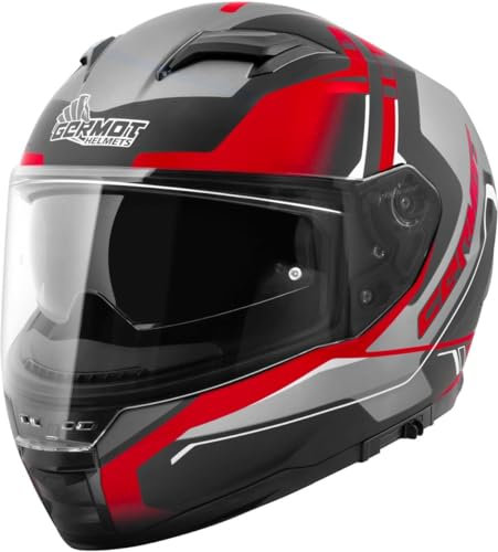 Germot GM 350 Dekor Helm, schwarz matt/grau/rot, XS (53/54)