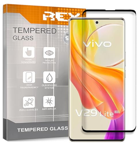 REY 2X Protector de Pantalla Curvo 3D para VIVO V29 LITE 5G, Negro, Protección Completa, 3D / 4D / 5D