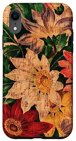 Vintage Blumen Floral Case Kork Holzmaserung Holz Druck Design Hülle für iPhone XR
