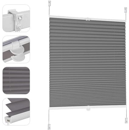 Sekey Plissee ohne Bohren Verdunkelung, Fenster Plissee Klemmfix Jalousie 45 cm breit, Verspannt Blickdicht Sonnenschutz Fensterollo, 45x120cm, Grau