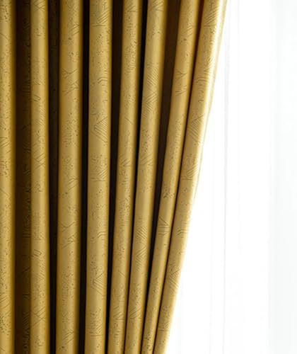 Ayoiow Verdunklungsvorhänge Blickdicht, Gardinen Mit Ösen, Polyester Gardinen Vorhänge 2Er Set Kräuselband, Gelb, 132X229CM