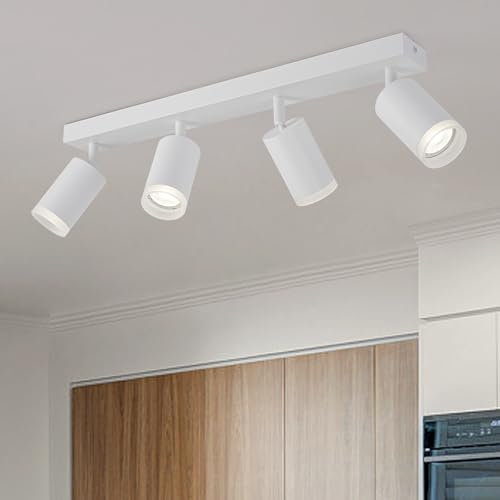 FORCOSO Deckenstrahler Schwenkbar 350°, 4 Flammig Deckenlampe Weiß Spotlight, GU10 Spots Deckenleuchte, Blendfrei Strahler Innen Lampe Decke, Wohnzimmer Schlafzimmer Küche Deckenspots Wandstrahler