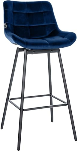 CLP Barhocker mit Lehne Weston, Barstuhl drehbar 180° Schwenkfunktion, Sitz gepolstert, Metallgestell stabil | Farbe blau Material Samt