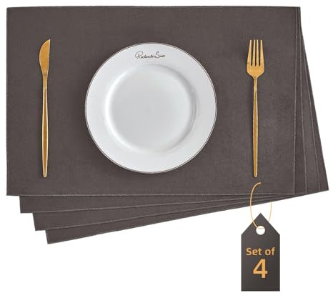 BALCONY & FALCON Suede Placemats Set of 4 Heat Resistant and Waterproof Table Mats Non-Slip Dinner Place Mats for Kitchen Dining Restaurant Cafe Gathering Wedding and Festivals (Dark Grey, 45 x 30cm)