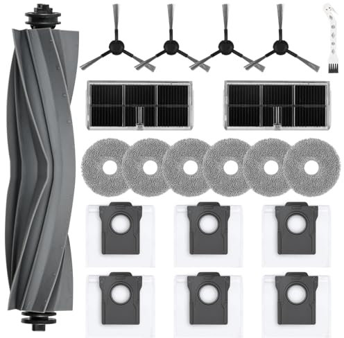 20 Stück Zubehör für Dreame L10s Pro Ultra Heat/L10s Ultra Gen 2/Mova E30 Ultra Saugroboter, Ersatzteile mit 1 Hauptbürste, 6 Staubbeutel, 6 Wischtücher, 4 Seitenbürsten, 2 Filter, 1 Reinigungsbürste