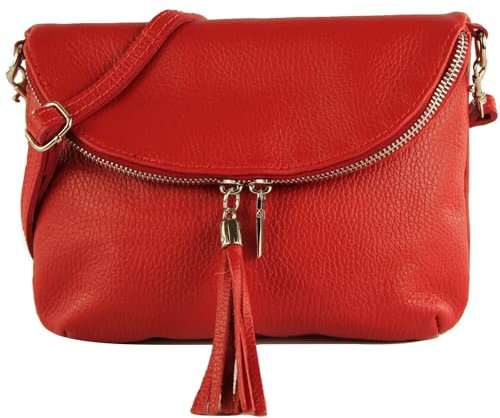 modamoda de T07L / T139L Damen Leder kleine Umhängetasche 2 Modelle handmade in Italy, Farbe:Signalrot