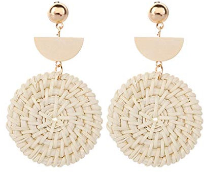 Style bohème dames géométrique sol perle bijoux rétro d'oreilles à la main Boucle D'Oreille Femme (beige, One Size)