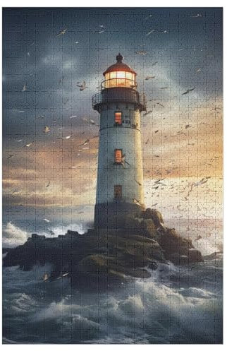 Leuchtturm Holzpuzzle 1000 Teile Klassische Puzzles Erwachsene Kinder Puzzle DIY Kit Holzspielzeug Einzigartiges Geschenk Moderne Wohnkultur （78×53cm）