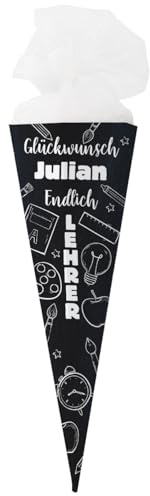 Herz & Heim® Schultüte für angehende Lehrer*innen, mit Wunschname personalisiert (Groß - Lehrer)