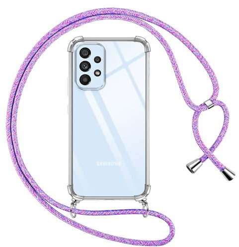 Pnakqil Coque pour Samsung Galaxy A53 5G avec Cordon, Transparente Silicone Housse avec Réglable de Collier Anti-Chute Etui pour Samsung A53 5G 6.5 Pouces, Ètuis à Bandoulière [Violet 01]