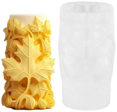 DAYnagh Candle Moulds, Pillar Silicone Candle Mold for Candle Making, Leaf Carved Shape Silicone Mould for Aromatherapy Candles Making, Soap Making