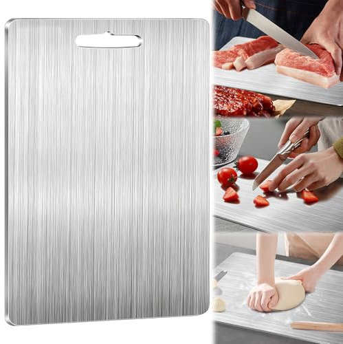 Tagliere Acciaio Inox, Tagliere In Acciaio Inossidabile, Tagliere Titanio, Doppio Lato Tagliere da Cucina Professionale, Tagliere Cucina per Uso per Carne, Frutta, Verdura