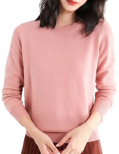 BIISDOST Maglione leggero da donna a maniche lunghe, girocollo, leggero, morbido, maglia con cerniera, maglione 100% lana cashmere maglione girocollo cashmere, Colore: rosa., XL