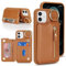 Zouzt for iPhone 12/12 Pro 6.1 Inch Wallet Case with Card Holder for Men Women, PU Leather Kickstand Credit Slots Case, Key Ring Zipper Shockproof Protective Phone Cover - Brown