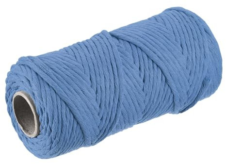 sourcing map Cotton Rope Twisted Braided Twisted Single Strand Cord, Gray Blue 100M/109 Yard 4mm Dia for Wall Hanging, Plant Hanger, Knitting, Macrame Knotting