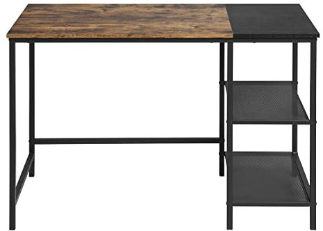 FurnitureR Escritorio para Ordenador de 110 cm con estantes, Bloque de Color, Mesa de Estudio, Ordenador portátil, Escritorio, para Estudio, Oficina en casa, Color Negro y marrón