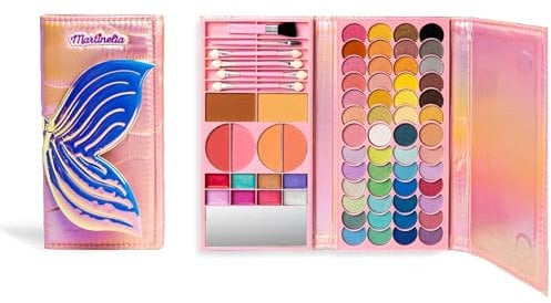 Martinelia Liragramm Let's Be Mermaids Meerjungfrauen-Geldbörse, 12 x 24,5 x 3 cm, enthält 52 Lidschatten, 8 Lipgloss, 6 Rouge und Bronzer, Applikatoren und Bürsten, Mehrfarbig (1)