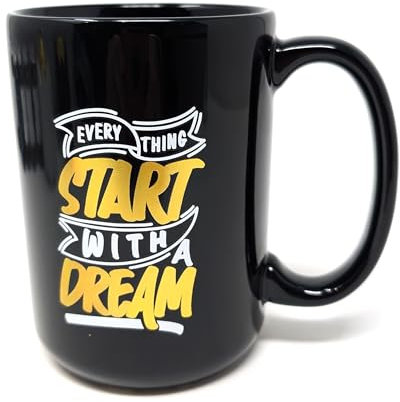 JRose Collections Everything Starts with A Dream Mug Cup, 400ml, Black Colour – Inspirational Coffee Mug for Motivation and Ambition