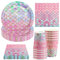 Hmfmdy Set di stoviglie per feste a forma di sirena, 40 pezzi, decorazione per feste di compleanno, con piatto di carta, tovaglioli, feste di compleanno per bambini, per 10 ospiti
