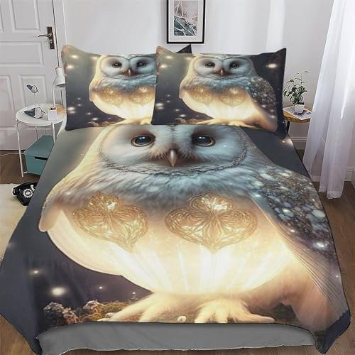 AAPZY Eule Bettwäsche Premium Atmungsaktive Angenehme Bettbezüge, Mit Reißverschluss Bettdeckenbezug, 2teilig Bettbezug + Kissenbezug Single (135x200cm)