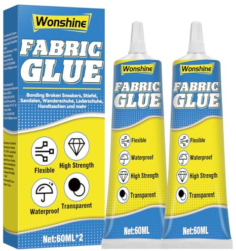 120 ml Fabric Glue Strong, Material Glue for Fabric, Clothes, Leather, Upholstery, Cotton, Flannel, Denim, Polyester, Badges, Doll, Washable, Clear, Waterproof, Flexible, 2 Pack